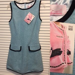 Style Mob Sheath Dress Dabuwawa Sky Blue Nubby Knit Sz S Mod Wife aesthetic